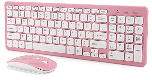 cigemay Ensemble de Clavier de Souris sans Fil, Combinaison de Clavier et de Souris Ultra-Mince Simple et élégante, Jeu de Bureau pour Ordinateur Portable PC Portable Micro récepteur 3 Vitesses(Rose)