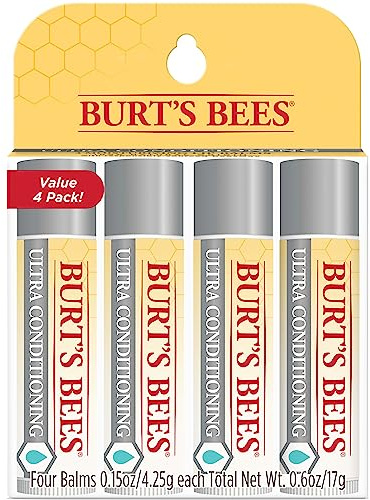 Burt's Bees Lip Balm, Moisturizing Lip Care, 100% Natural Origin, Ultra Conditioning with Shea, Cocoa & Kokum Butter (4 Pack)