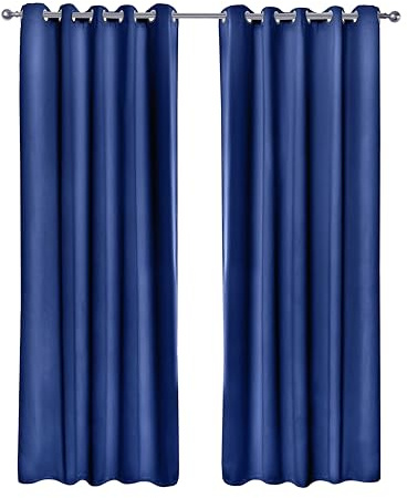 Emma Barclay Cali Curtains - Soft Plain Eyelet & Pencil Pleat Curtain Pair for Bedroom & Living Room (Navy, W 90 x L 90 (2 Panels), Eyelet)