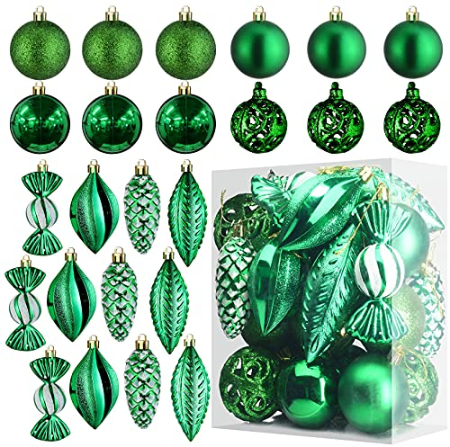 Grüne Weihnachtskugel Ornamente für Weihnachten Dekorationen - 24 Stück Weihnachtsbaum bruchsichere Ornamente mit Aufhängeschlaufe für Weihnachten und Party Dekoration
