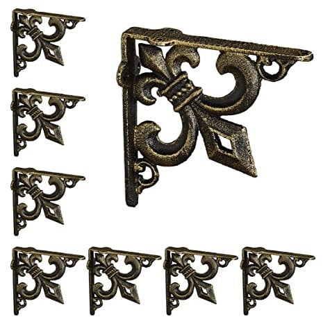 Relaxdays Équerre étagère Murale, Lot de 8, Ancien, Support en Fonte de Fer, avec Ornement lys, Vintage, Bronze