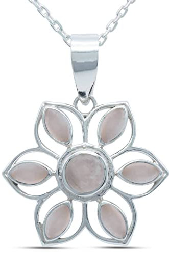 mantraroma echt Silberkette mit Rosenquarz Edelstein Damen Kettenanhänger 925 Sterlingsilber Halskette Geschenk (AK1-153-07-50)