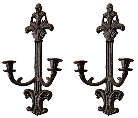 TentHome Cast Iron Set of 2 Wall Mounted Candle Sconces Holders,Hanging Candle Holder for Wall, Home Wall Art for Living Room Fireplace Yard Pathway (Rusty)