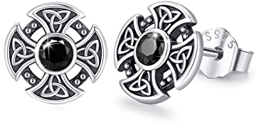 Keltische Ohrstecker Silber 925 Kreuz Ohrringe Damen & Herren Keltisch Ohrstecker Gothic Ohrringe mit Kreuz Retro Wikinger Design für Mädchen Herren Sohn Teenager Geschenk