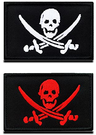 Zcketo 2er-Set Piratenflagge Patch Pirat Jolly Roger Patch Militär Patches Aufkleber Abzeichen Textilien Bänder für Paintball Airsoft Cosplay Taktische Kleidung Rucksack Uniform Weste