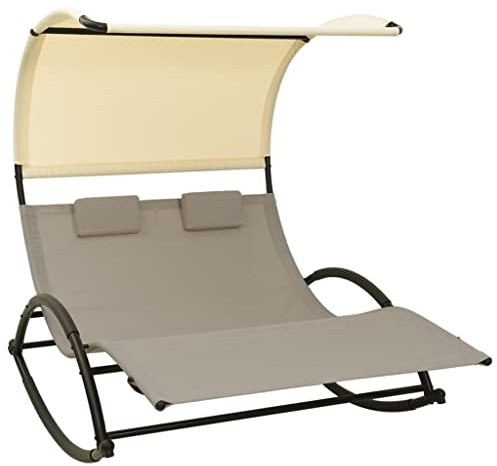 vidaXL Doppel-Sonnenliege mit Sonnendach Textilene Taupe und Creme