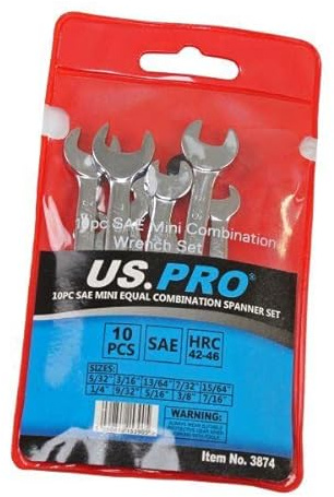 US PRO Tools 10PC SAE Mini Equal Combination Spanner Set 5/32 - 7/16 3874
