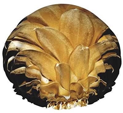 Gold Pineapple Print Shower Cap For Women Reusable Double-Layer Fabric Shower Caps Girls Hair Caps