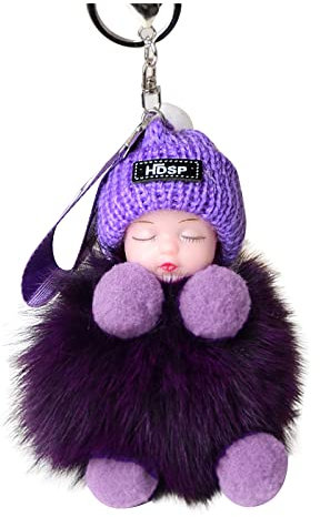Xmiral Approprié Pompon Voiture de Couchage bébé ou pendentifs Porte-clés à Main pour bébés avec Porte-clés en Fourrure de Couchage Porte-clés Portefeuille Lanière Anniversaire pour Clés