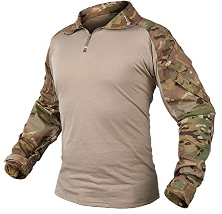 IDOGEAR Chemise de Combat G3 pour Hommes avec Coudières 1/4 Fermeture Éclair à Manches Longues Vêtements Tactiques Militaires Airsoft (Camo,Small)