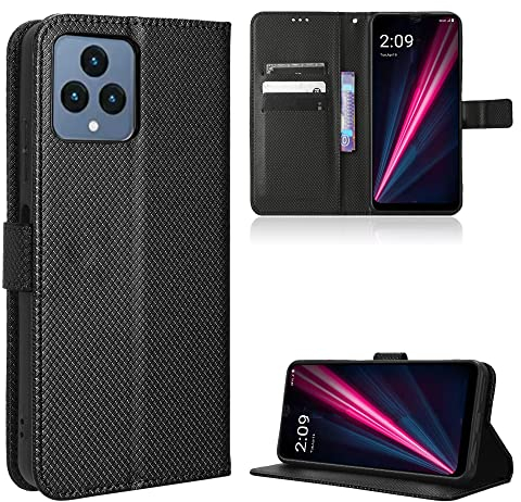 Rojeuinn Hülle für Telekom T Phone (2023) 5G Handyhülle-Hülle Stoßfest Case Cover-Handy Case in Premium Kohlefaser [Klappbar Flip] [Standfunktion Tasche] -Schwarz