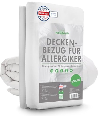 Welldora ǀ Milbenbezug Bettdecke 200x200 ǀ Allergiker Deckenbezug fachärztlich getestet ǀ Premium Encasing mit Reissverschluss ǀ Allergiker Bettwäsche Decke 200x200