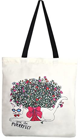 Canvas Tasche Damen Herren Tote Bag Große Shopper Handtasche mit Reißverschluss Innertasche Modisch Gedruckte Umhängetasche für Reisen Alltag Schule Arbeit Einkauf-11 Purrrfect Cat