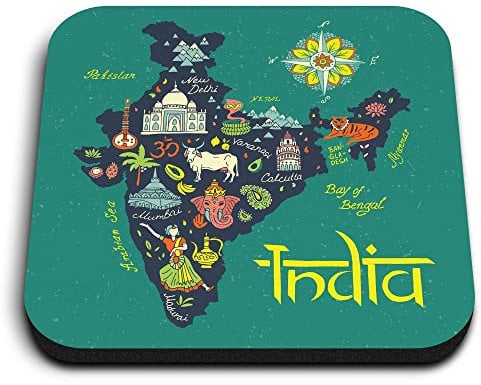 1x Square MDF Magnet 5cm - India Travel Map Flag Indian Asia Holiday - Fridge Locker Office Whiteboard Toolbox #58776