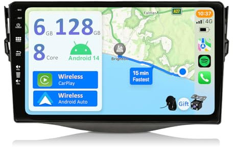 YUNTX [6GB+128GB] Android 14 Autoradio für Toyota RAV4(2007-2011)-[Integriertes CarPlay/Android Auto/DSP/GPS]-9”IPS 2.5D-Kamera+MIC-DAB/Lenkradsteuerung/Mirror Link/Bluetooth 5.0/360 Kamera/WiFi