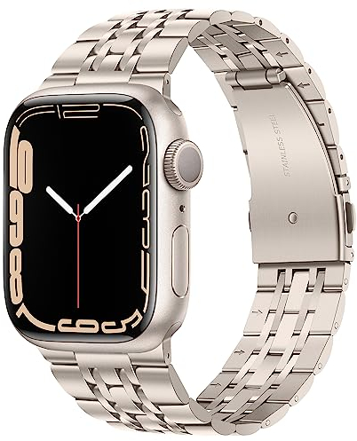 Tasikar Kompatibel mit Apple Watch Armband 49mm 46mm (Series 10) 45mm 44mm 42mm Massives Edelstah Metall Herren Damen Band Kompatibel mit Apple Watch SE Series 10 9 8 7 6 5 4 3, Polarstern