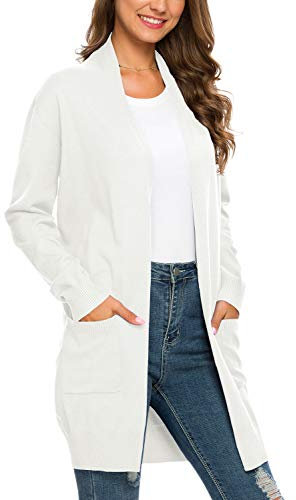 PCEAIIH Women Casual Open Front Cardigans Long Sleeve Knitted Longline Cardigan Soft Knitwear Sweater with Pockets 2XL White
