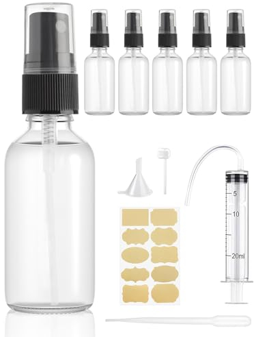 Bohoray 6 Pcs Glass Spray Bottle 30ml,Empty Perfume Spray Bottle,Refillable Spray Bottle,Fine Mist Clear Travel Bottles,Atomiser With Label,Syringe,Dispensing Tools for Cleaning,Perfume,Cosmetic