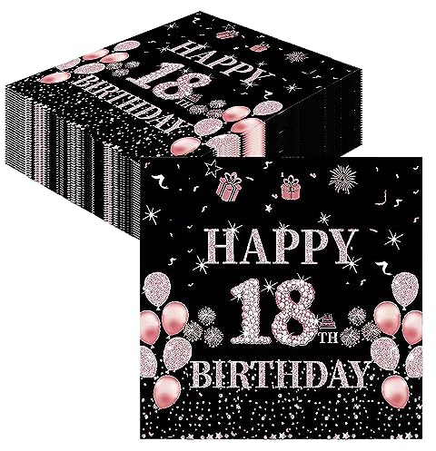 GROVBLE Servietten 18 Geburtstag,40 Stück Party Servietten Tischdeko für 18. Geburtstag servietten rosegold Papierserviette 2-Lagig Servietten 33x33cm Einweg Papierservietten für mädchen