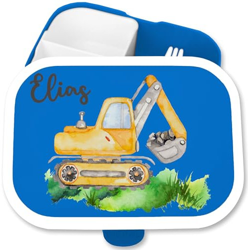 Brotdose Kinder Campus für Mepal - Bagger Baggerfahrer Baggerführer Bagger-Fan Baustellenfahrzeug - 750 ml - Blau - brotzeitbox kindergarten jausenbox junge baustellenfahrzeuge lunchbox fächern