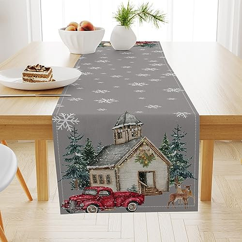 Weihnachten Tischläufer,Tischdecke Weihnachten,40x140cmWeihnachtsdecke Tisch,Weihnachtliche Tischdekoration,Elch Schneemann Weihnachten Tischdekoration, Für Weihnachten Familienessen Party Dekoration