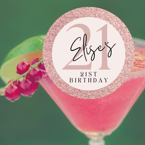 12 x 6cm personalised Birthday edible cocktail drink toppers uncut ANY AGE/NAME Rose gold glitter
