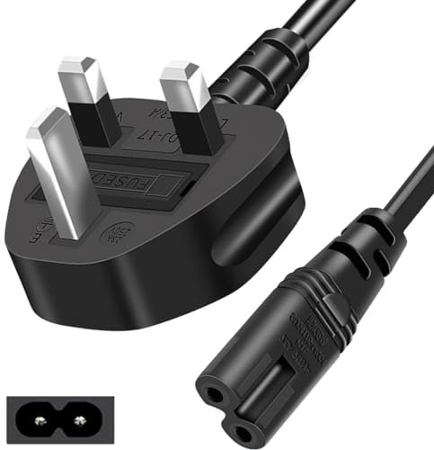 2M Long New Samsung TV Power Cable Certified 2 Pin IEC C7 UK Plug 0.75mm² Compatible with PS4, Xbox One S/X, LED LCD Smart TV Monitor, Pixma, Printer, Surface Laptop Charger- 2-Meter