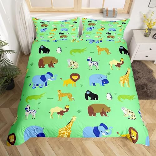 Pechiwuo Bettwäsche 135x200 cm Zoo Bettwäsche-Set Winter Bettbezug Weiche Mikrofaser Bettzeug Set 3D Löwe Kinderbettbezug 135x200 cm + 2 Kissenbezug 80x80 cm H67