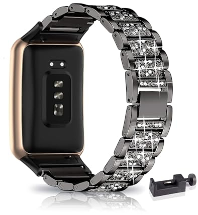 AireWiki Armband Kompatibel mit Oppo Watch Free Armband Edelstahl Für Damen Herren Elegant Glänzend Metall Uhrenarmband Für Oppo Watch Free (Schwarz)