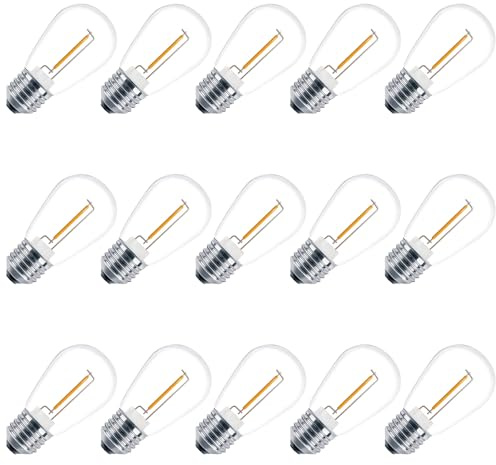 VISTERLITE S14 LED String Light Bulbs, Shatterproof Outdoor String Replacement Light Bulbs, 1 Watt LED Edison Bulbs Equal to 11W Incandescent, 2200K Warm White, E26 Medium Base, 15 Pack