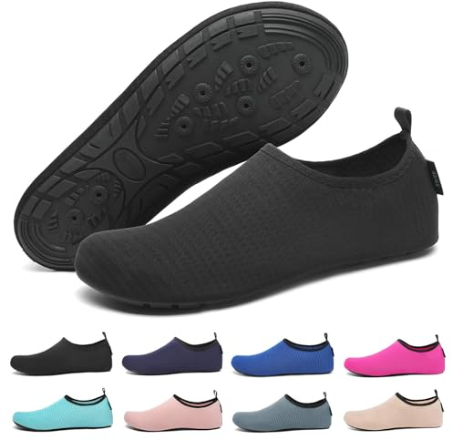 SAGUARO Badeschuhe für Herren Damen - Schnell Trocknend Barfuß Wasserschuhe Seeigel Schwimmschuhe Aquaschuhe Surfschuhe Tauchschuhe mit Drainagelöcher Dunkles Schwarz Gr.44/45