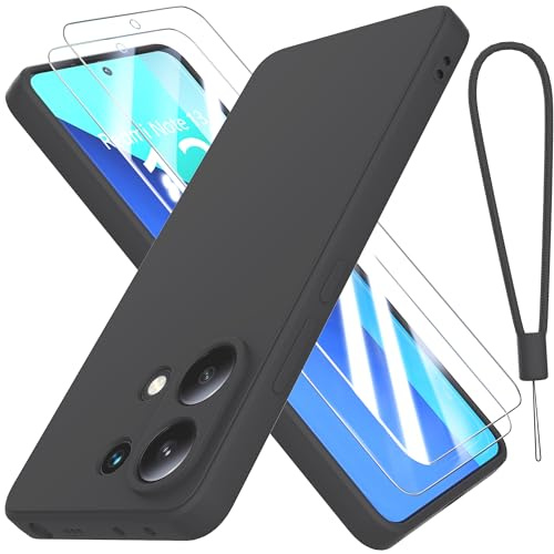 THIYUFUNS Coque pour Xiaomi Redmi Note 13 4G avec 2 Verre trempé,Silicone Liquide Housse Étui de Protection Redmi Note 13 Microfibre Anti-Rayures Coque Redmi Note 13 4G (6.67) - Noir