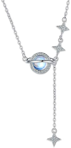 JUZICHEN S925 Silber Planet Mond Halskette, Mond Planet Halskette, Damen Planet Halskett, Mondstein Kette, Universum Kette Mond Halskette Für Mutter Frau Kinder (D)