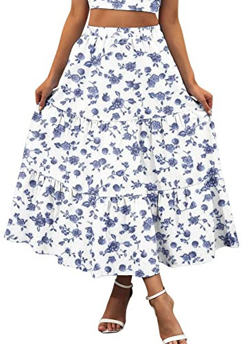 Jupe Mi Longue Fleurie Femme Mode Jupe TrapèZe Elastique Taille Haute Jupe Boheme Avec Poches Jupe PlisséE Jupe Femme Chic Et Elegant Confortable Et Respirant D'éTé ExtéRieur DéContractéE