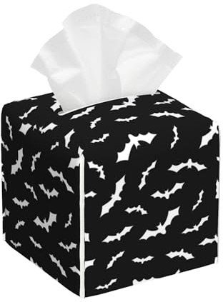 POIUBLE Halloween Bats Tissue Box Cover Leather Tissue Box Holder Square Facial Paper Organizer Dispenser for Bathroom Kitchen Bedroom Vanity Countertop Night Stands