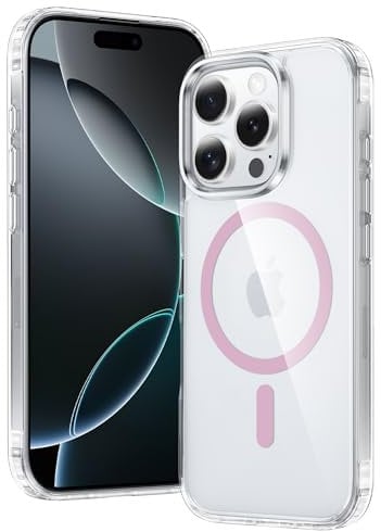 FNTCASE for iPhone 16 Pro-Max Case: Magnetic Military Grade Drop Protection Anti Yellowing Cell Phone Cover - Rugged Shockproof Protective Bumper Transparent Cases(Clear) (Pink)