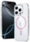 FNTCASE Cover per iPhone 16 Pro-Max: custodia magnetica di grado militare contro le cadute, anti ingiallimento, robusta custodia protettiva antiurto trasparente (rosa trasparente)