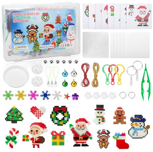 Nakutita Coffret Noël 2500 perles thermocollantes perles 5 mm avec panneau perforé 12 motifs papier thermocollant kit créatif DIY pour bricolage enfant cadeau décoration Noël
