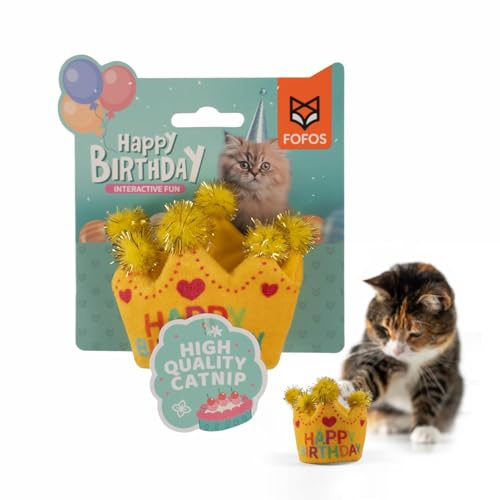FOFOS Katzenspielzeug, Catnip, mehrfarbiges strukturiertes Spielzeug, Katzenzubehör, superweiche Stoffe, Spielzeug für Kätzchen, 9 x 2 x 7,5 cm, Geburtstagskrone