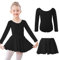 Kefiyis Ballettkleidung Mädchen Ballettkleid Langarm Ballettanzug Kinder Balletttrikot Tanzkleid Baumwolle Tanzbody mit Ballettrock Tütü Ballerina Kleid 3-11 Jahre Schwarz 120
