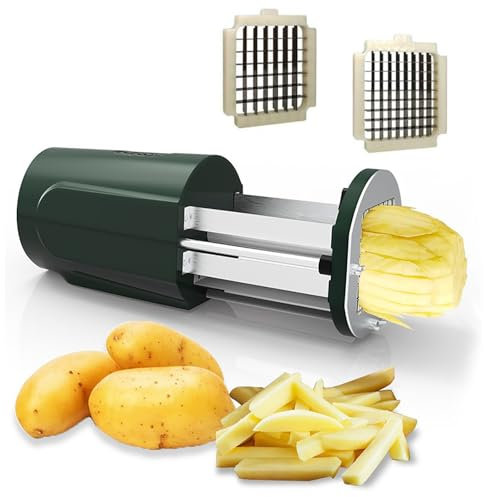 RSQQL Coupe-Frites électrique, Coupe-Pommes de Terre Automatique, Coupe-Frites Commercial Domestique avec Lames en Acier Inoxydable de 1/2 et 3/8 po for concombres, Carottes