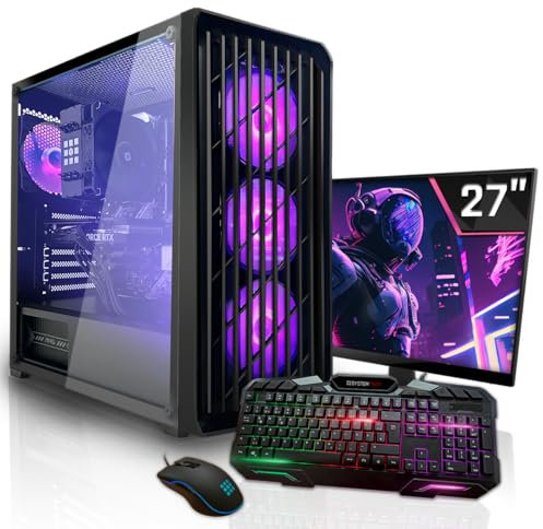 SYSTEMTREFF Basic Gaming Komplett PC Set AMD Ryzen 5 PRO 5655G 6x4.4GHz | AMD RX Vega 7 4K DX12 | 1TB M.2 NVMe | 32GB DDR4 RAM | Windows 11 | 27 TFT Monitor | Desktop Paket Computer für Gamer, Gaming