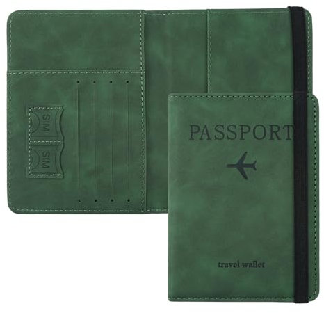 ILIYAH Porta Passaporto da Viaggio Donna e Uomo Cover Passaporto Italiano Custodia Passaporto con Slot per Carte PU Pelle Anti RFID Passport Cover(Verde)