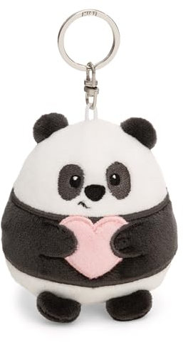 NICI Schlüsselanhänger Chill Panda mit Herz 8cm-schwarz-Plüsch-Begleiter für Rucksack oder Tasche, Kuschel-Anhänger mit Metallring für Schlüsselbund & Schlüsselhalter | 61756