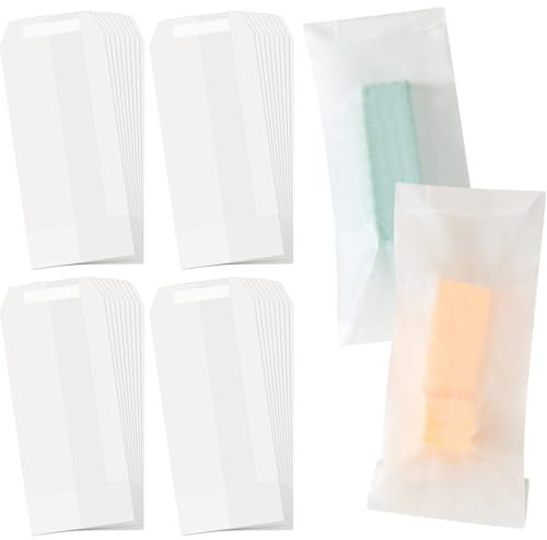 Tenare 100 Stück Pergamin Beutel Abziehen Wiederverschließbare Briefumschläge Kleine Konfetti Papierbeutel Klappe Öffnen Wachs Schmelzen Verpacken Hochzeit Mitgebsel (70 x 150 mm)