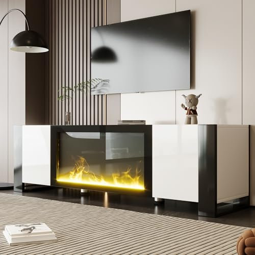 KAZZIO Mueble bajo para TV con chimenea eléctrica, efecto llama, sin función de calefacción, color a juego