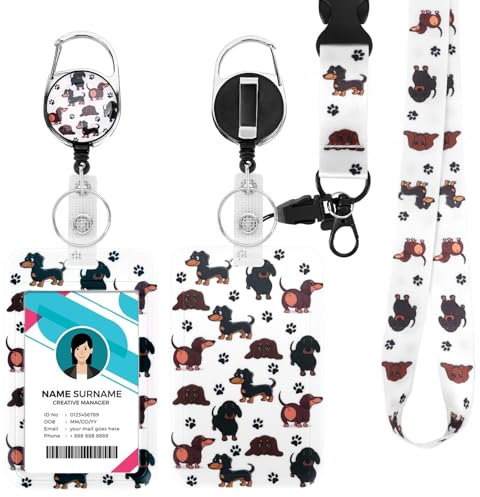 Ausweishülle mit Band, Id Badge Holder Breakaway Lanyard für, Einziehbare Badge Reel, Abnehmbare Namensschild Clips, Hals Lanyard Strap, Lehrer Büro Geschenke (Dackel)