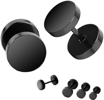 RHQFDM 16 Stück Ohrstecker Schwarz,Ohrringe für Damen und Herren,3-10mm Spiegel Fake Plugs,Edelstahl Hypoallergen Fake Tunnel,Ohrschmuck mit Schraubverschluss,für das Tägliche Dressing und Matching