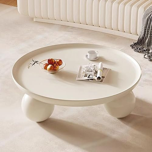 POWRZZZY Table Basse Ronde de 75cm Table Basse Simple et Moderne Table Basse à Thé avec 3 Pieds Boule Plateau Épais pour Salon ou Bureau