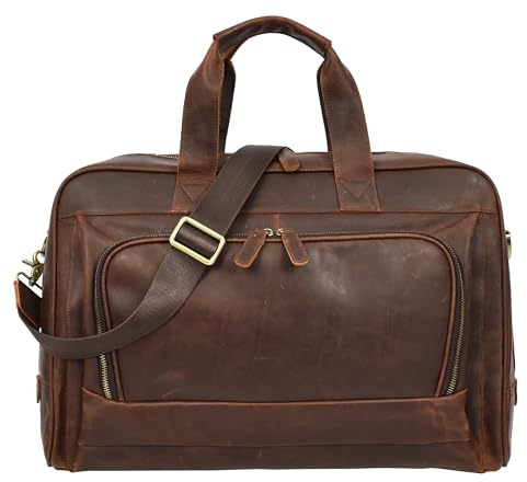 Genuine Leather Holdall Mid Size Weekend Overnight Travel Bag Kigali Rust Brown